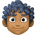 Facebook上的男士：中深色肤色，卷发emoji表情