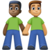 Facebook上的男士牵手：深色肤色，中等肤色emoji表情