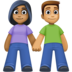 Facebook上的男女牵手：中深色肤色，中肤色emoji表情