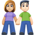 Facebook上的男女牵手：中浅肤色，浅肤色emoji表情