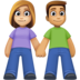 Facebook上的男女牵手：中浅肤色，中浅肤色emoji表情