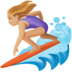 Facebook上的女子冲浪：中浅肤色emoji表情
