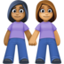 Facebook上的女性牵手：中深色肤色，中肤色emoji表情