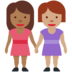 Twitter里的女性牵手：中深色肤色，中肤色emoji表情